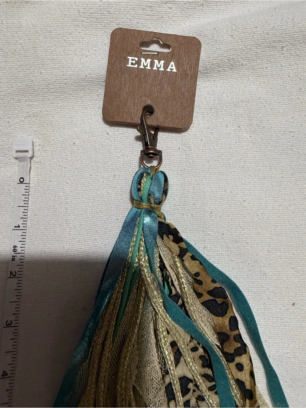 Teal & Gold Tassel Keychain with Leopard Accent
